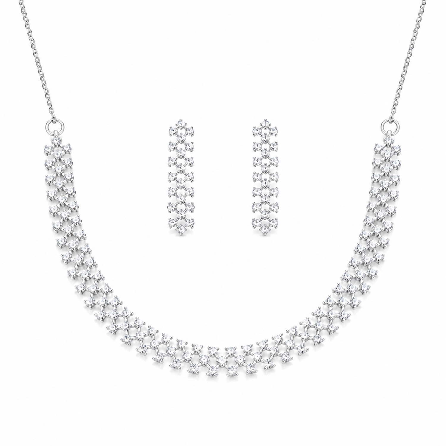 Sparkling Crystals Double Layer Tennis Necklace Set for Girls & Women's