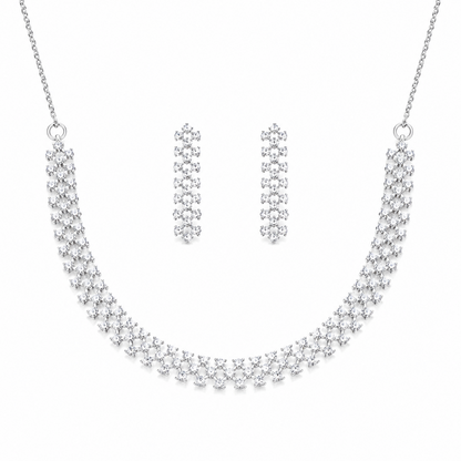Sparkling Crystals Double Layer Tennis Necklace Set for Girls & Women's