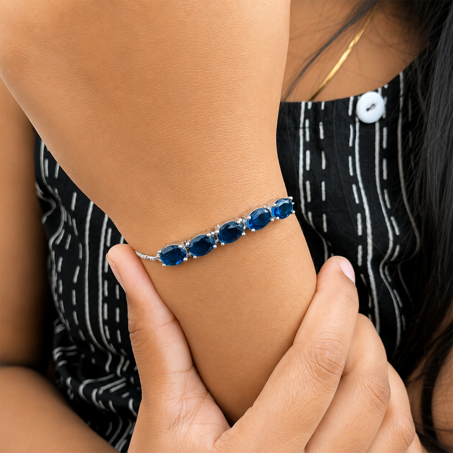 Solitaire Stones Chain Bracelet With Adjustable Chain for Girls & Women's