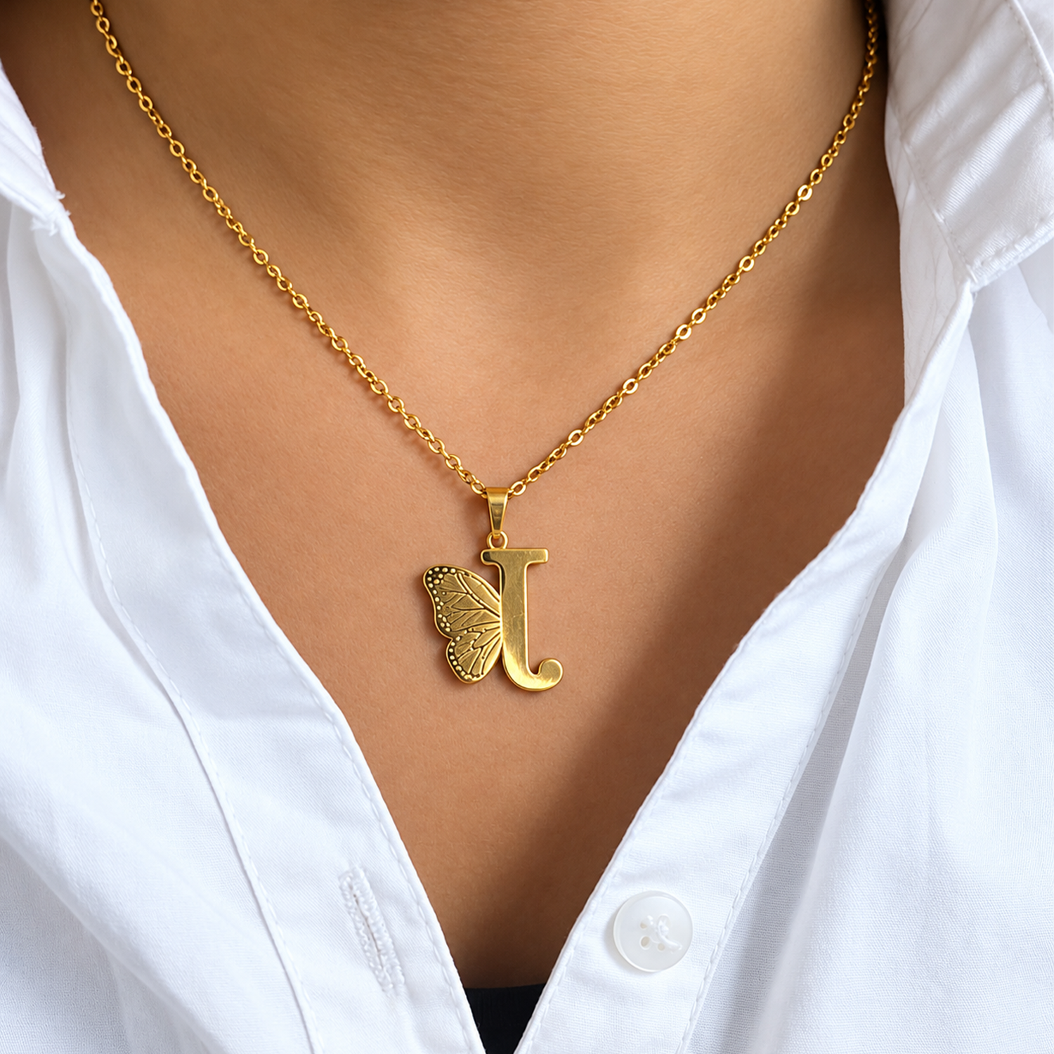 Attached Butterfly With Alphabet Pendant Set for Girl's & Womens