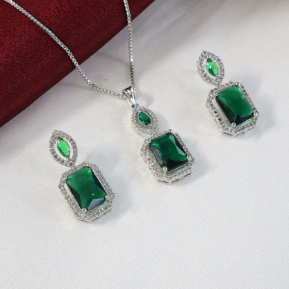 Silver SparkLite American Diamond Pendant Set