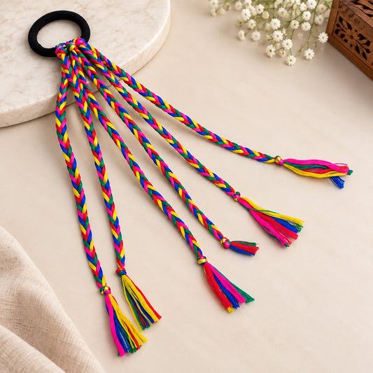 Vibrant Rainbow Multi-Strand Braided Hair Tie