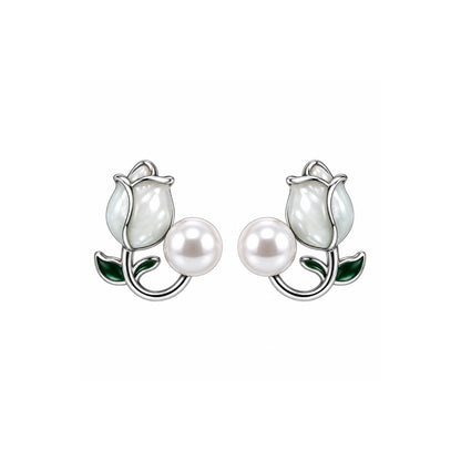 Faux Enamel Tulip Stud Earrings for Girls & Women's
