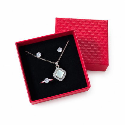 Elegant Square Crystal Jewelry Set with Red Gift Box