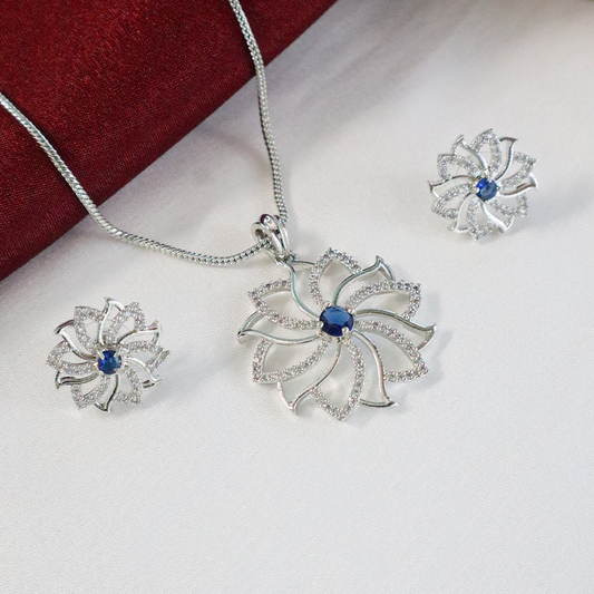 Classic Silver American Diamond Pendant Set