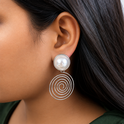 Spiral Big Pearl Stud Earrings for Women & Girls