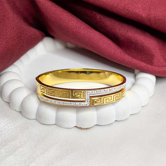Linear Greek Key Design AD Stone Cuff Bracelet for Women & Girls