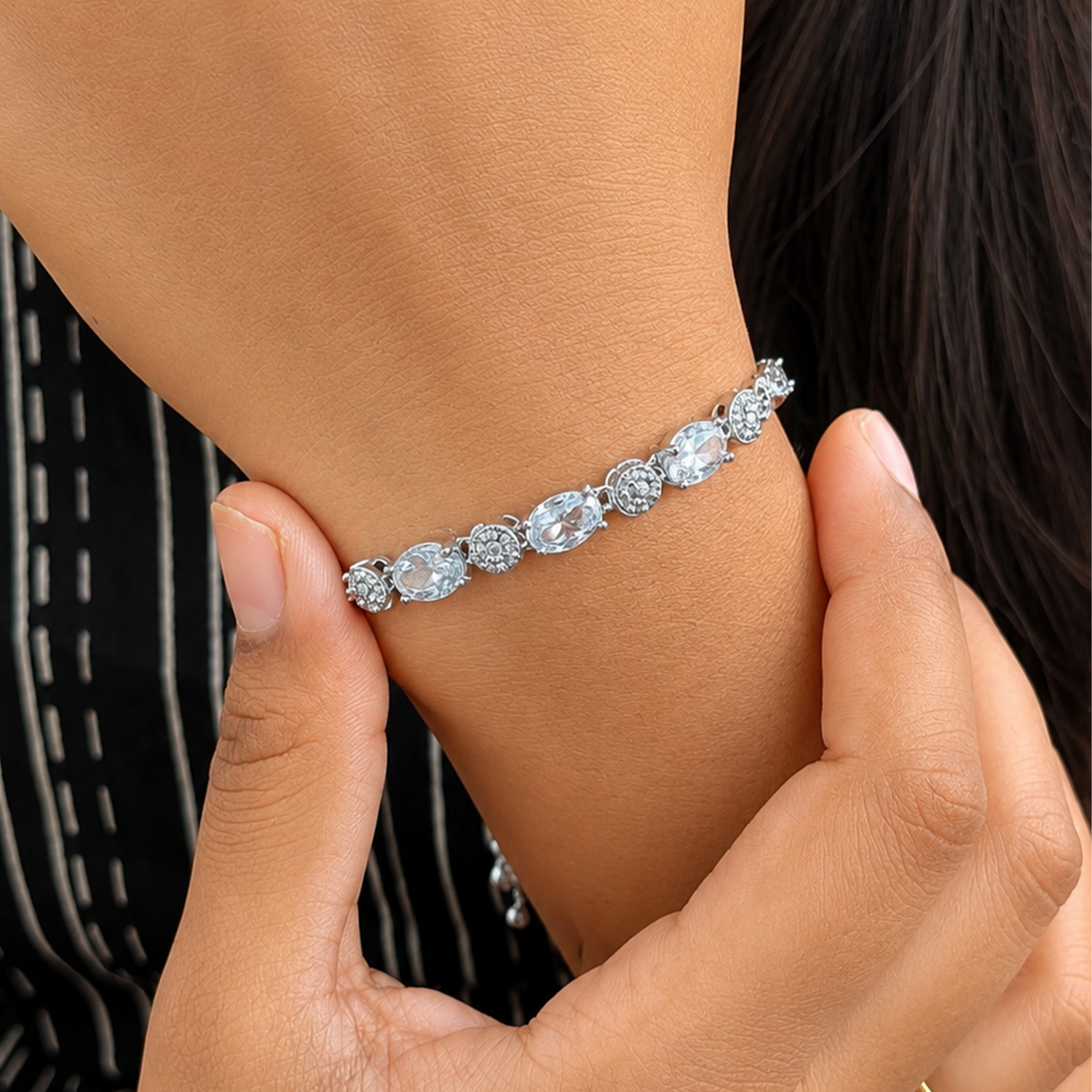 CZ Stone Adjustable bolo clasp Chain Bracelet for Girls & Women's
