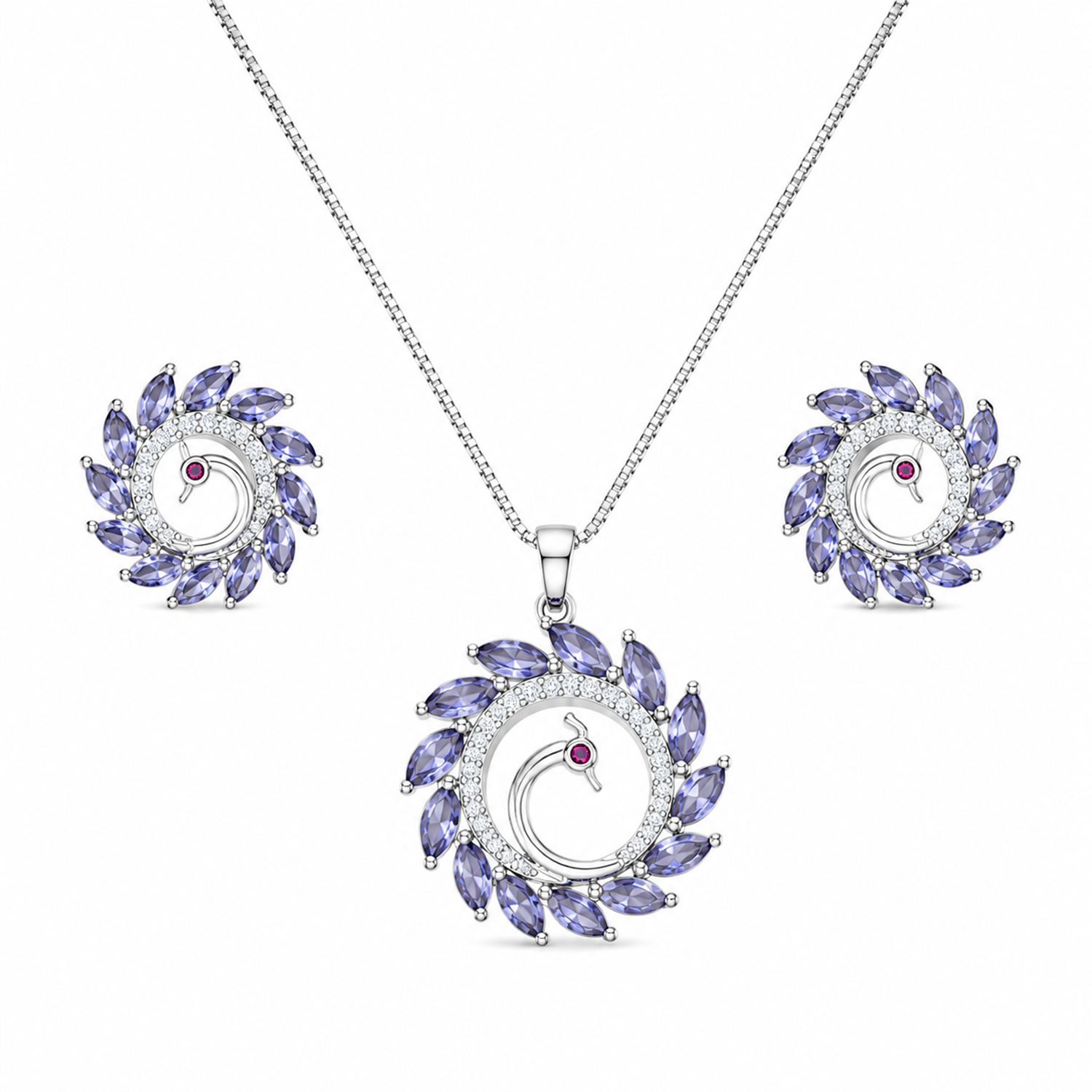 Round Western Peacock Design Pendant Set for Girls & Women's