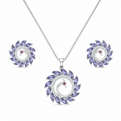 Round Western Peacock Design Pendant Set for Girls & Women's