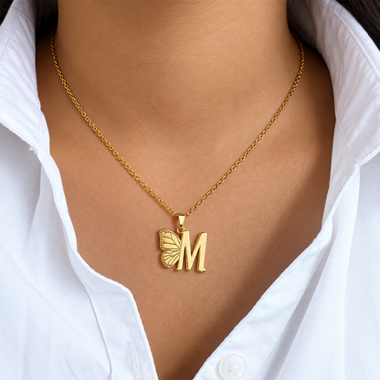 Attached Butterfly With Alphabet Pendant Set for Girl's & Womens