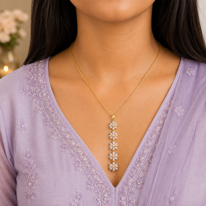 Vertical Cascade Of Five Vibrant CZ floral Pendant For Girls & Women's