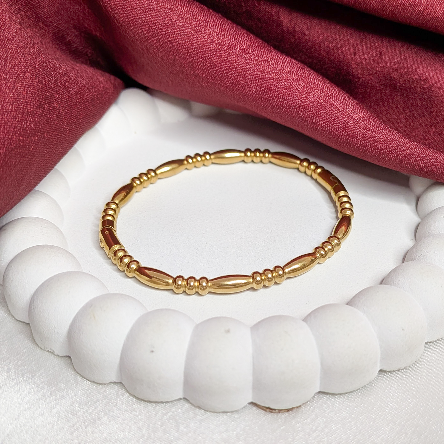 Bamboo Style Tubes & Small Bead Clusters Bracelet for Women & Girls