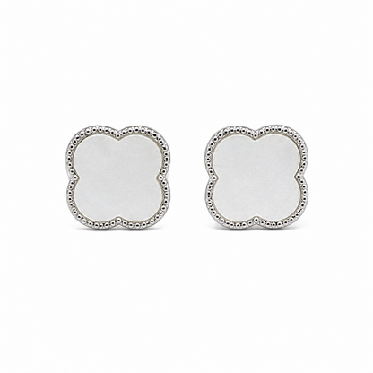 Four Leaf Floral Stud Bezel Earrings For Girls & Women