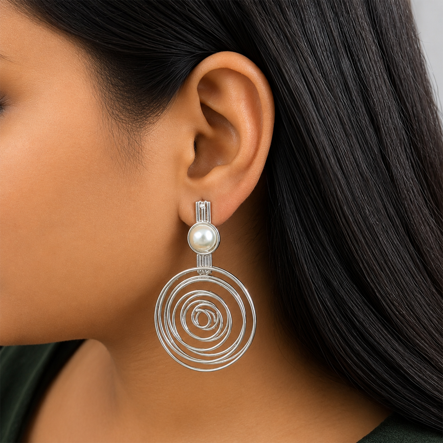 Spiral Pearl Stud Earrings for Women & Girls