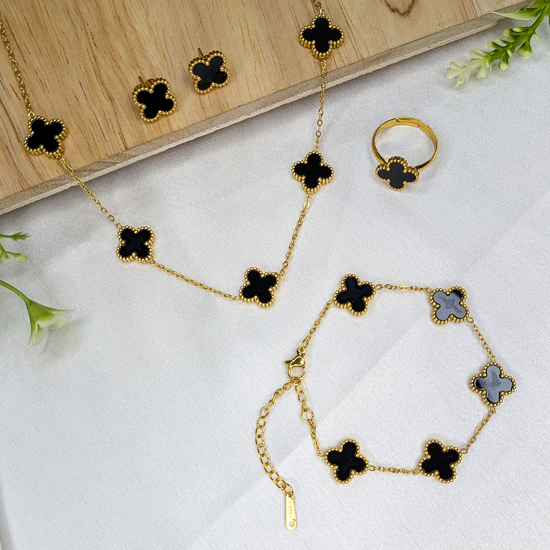 Gold Plated Floral Combo Set with Necklace, Earrings, Ring & Bracelet