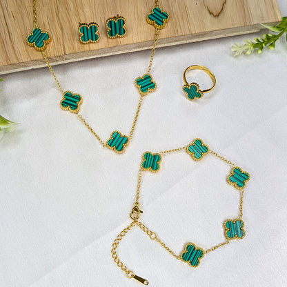 Gold Plated Floral Combo Set with Necklace, Earrings, Ring & Bracelet