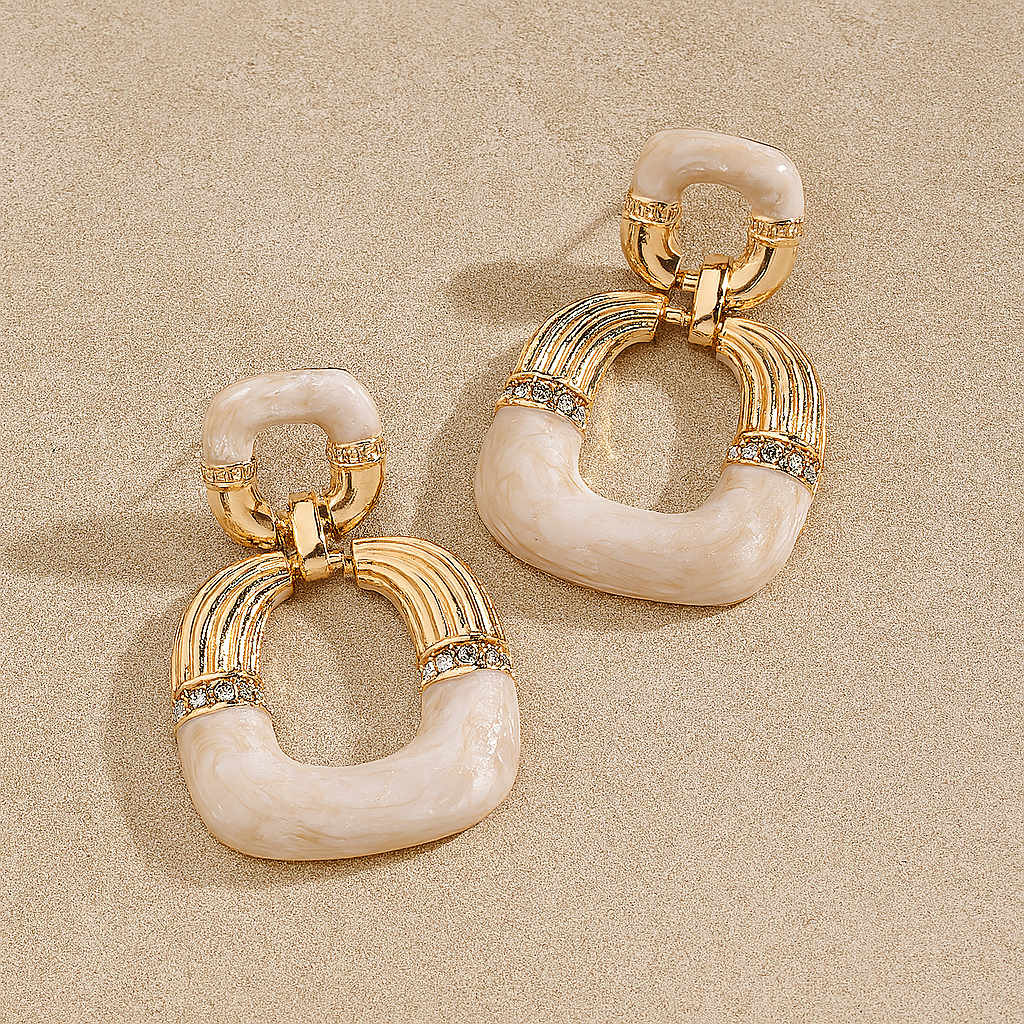 Beige Marble-Textured Statement Earrings