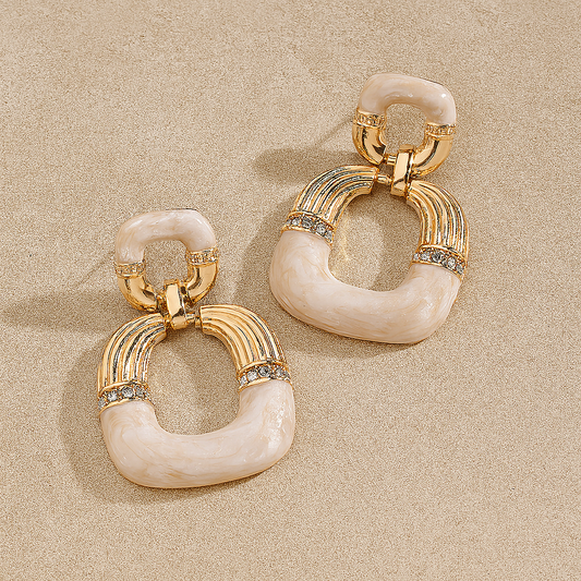 Beige Marble-Textured Statement Earrings