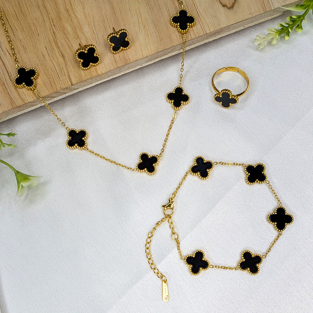 Gold Plated Floral Combo Set with Necklace, Earrings, Ring & Bracelet