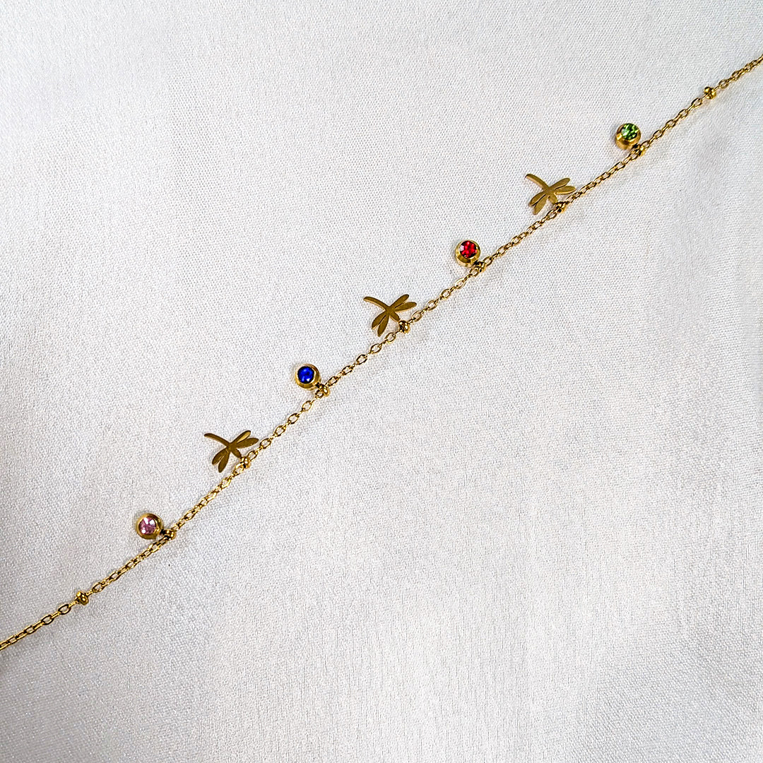 Gold Finish Leaf & Butterfly Charm Anklet For Girls & Women