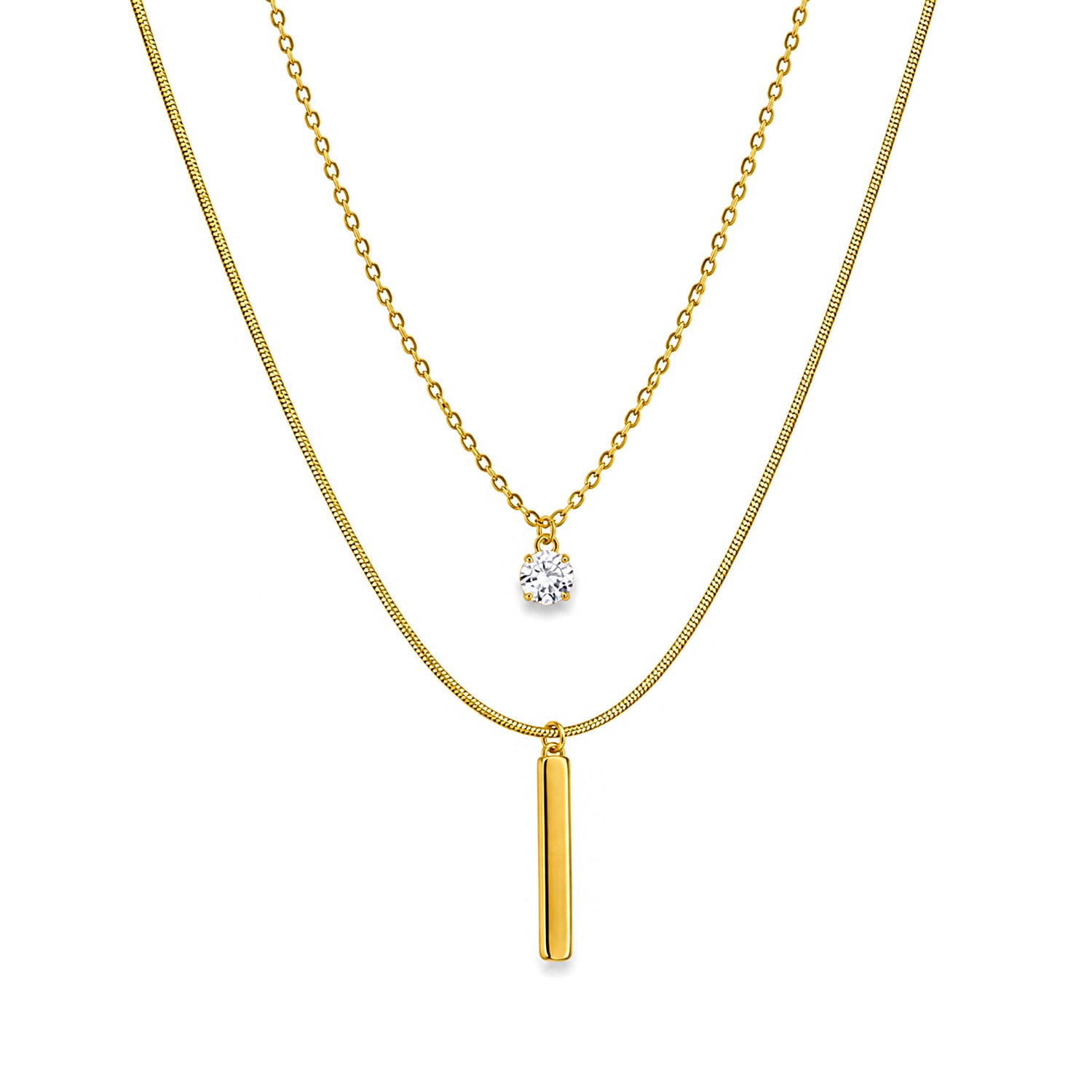 Vertical Bar & Crystal Stone Dual Layered Pendant For Girls & Women's