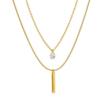 Vertical Bar & Crystal Stone Dual Layered Pendant For Girls & Women's