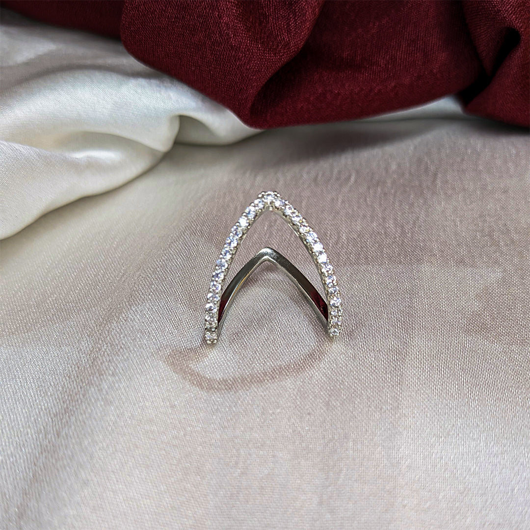 Stylish V Shape Ring with Crystal Accents For Girls & Women
