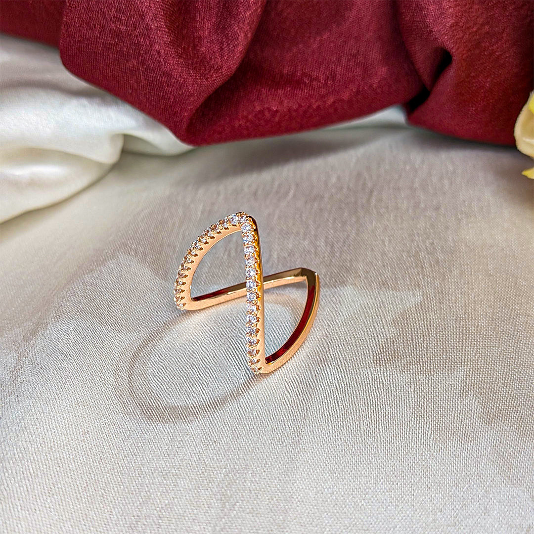 Stylish V Shape Ring with Crystal Accents For Girls & Women