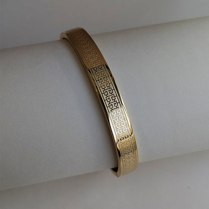 Gold Plated Greek Key Pattern Engraved Luxury Designer Stainless Steel Bracelet For Men