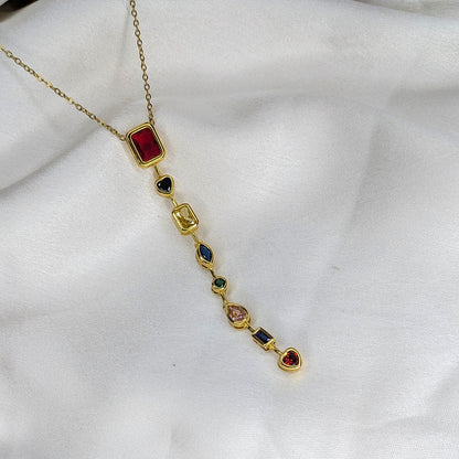 Gold Finish Multicolor Crystal Drop Pendant & Earrings Set for Women