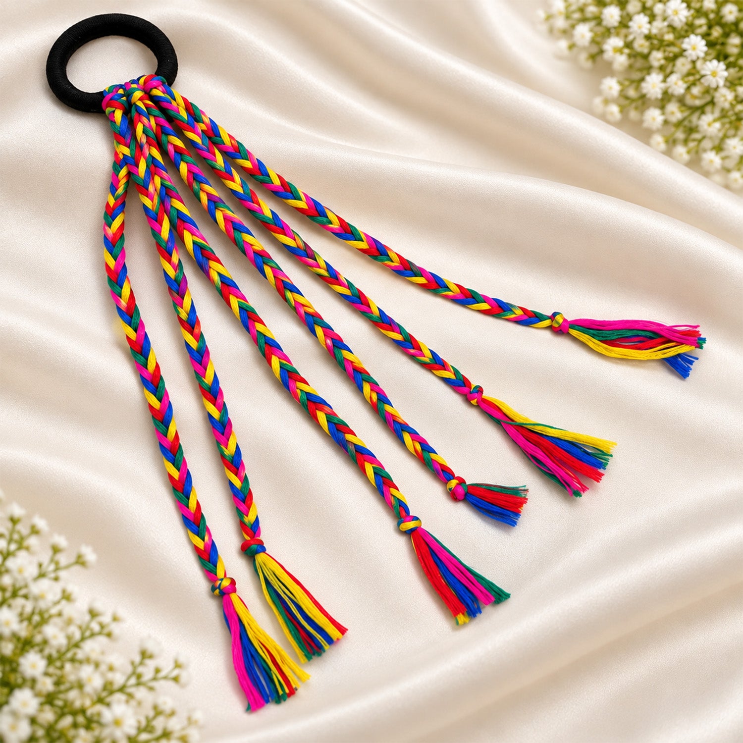 Vibrant Rainbow Multi-Strand Braided Hair Tie