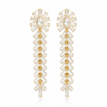 18K Sparkling Cubic Zirconia Stone Sunburst Baguette Earrings