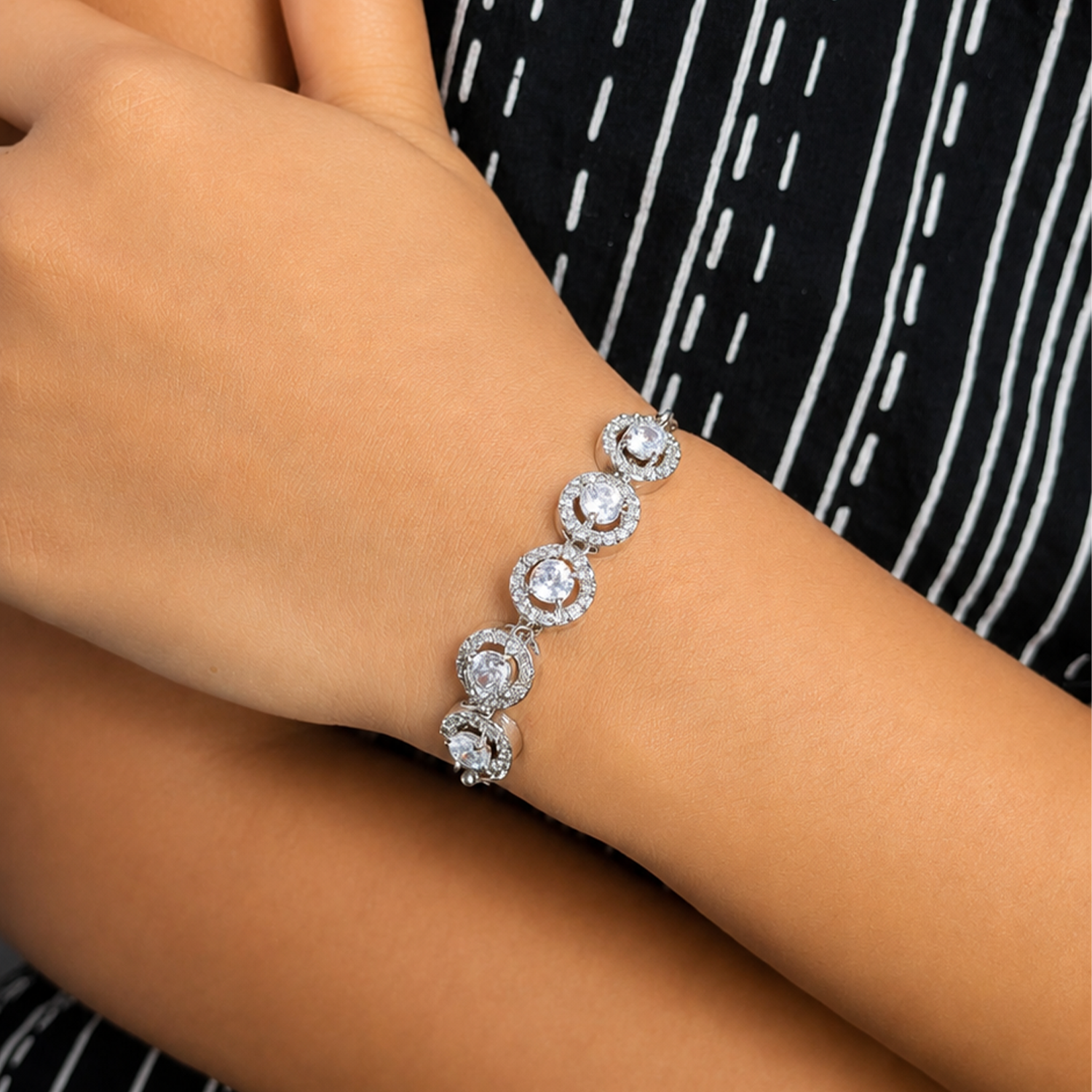 Round Cubic Zirconia Adjustable Chain Bracelet for Girls & Women's