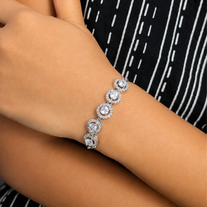 Round Cubic Zirconia Adjustable Chain Bracelet for Girls & Women's