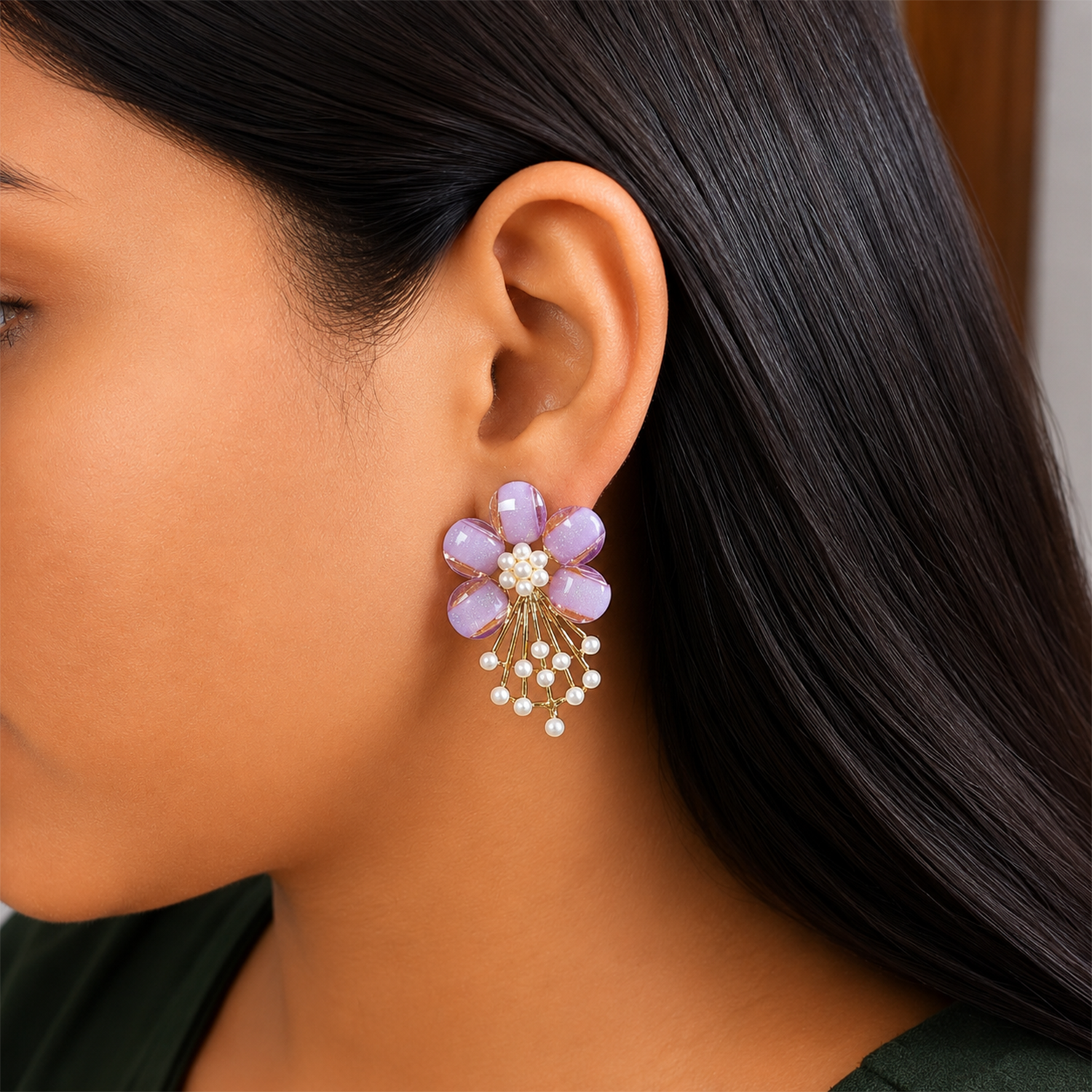 5 PetalFlower Pearl Drop Earrings for Girls & Women