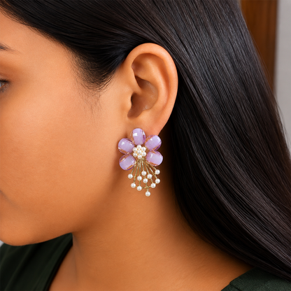 5 PetalFlower Pearl Drop Earrings for Girls & Women