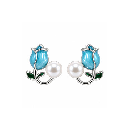 Faux Enamel Tulip Stud Earrings for Girls & Women's