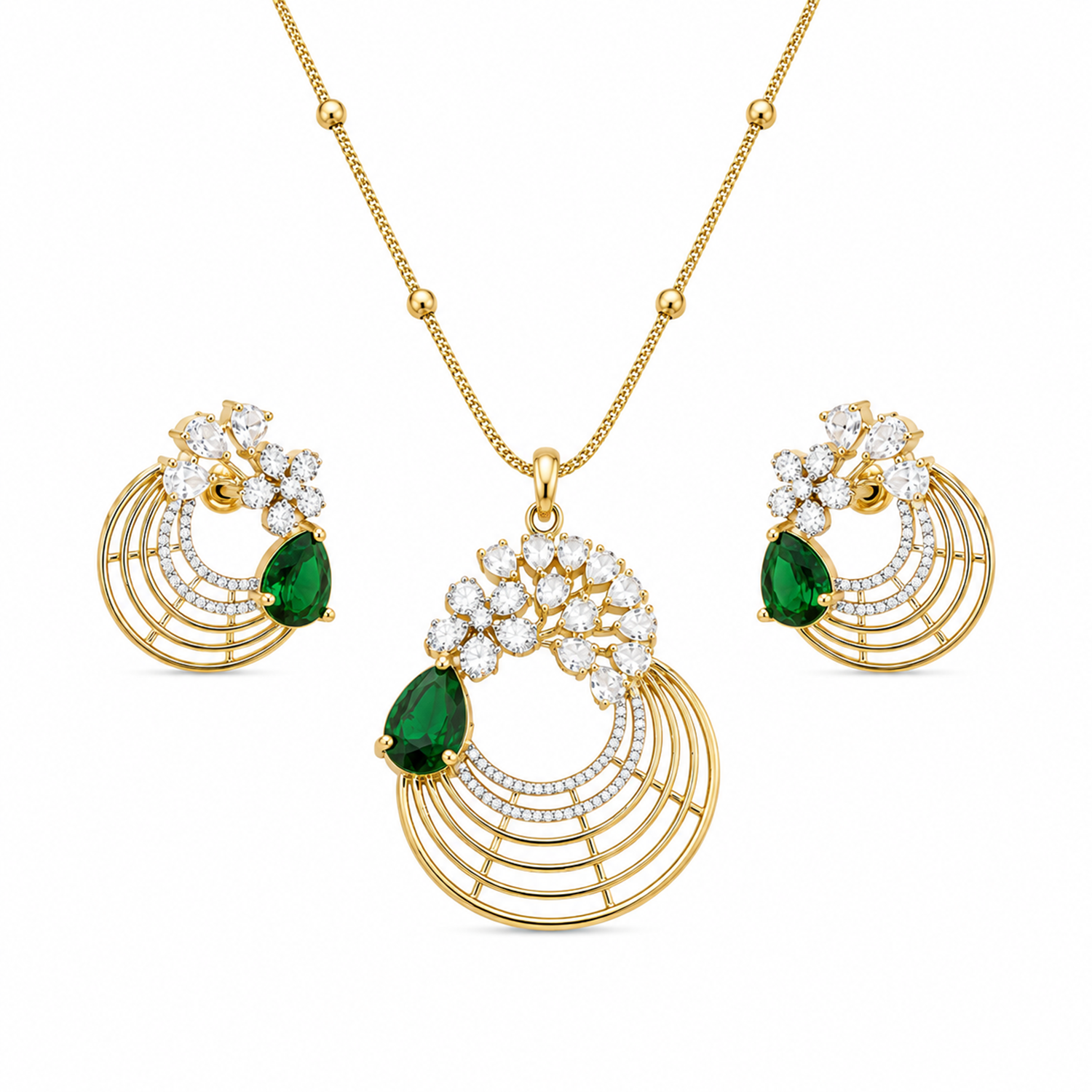 Distinctive Peacock Wings Teardrop Stone Pendant Set for Girls & Women's