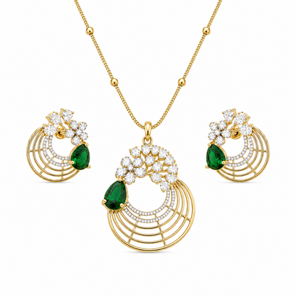 Distinctive Peacock Wings Teardrop Stone Pendant Set for Girls & Women's