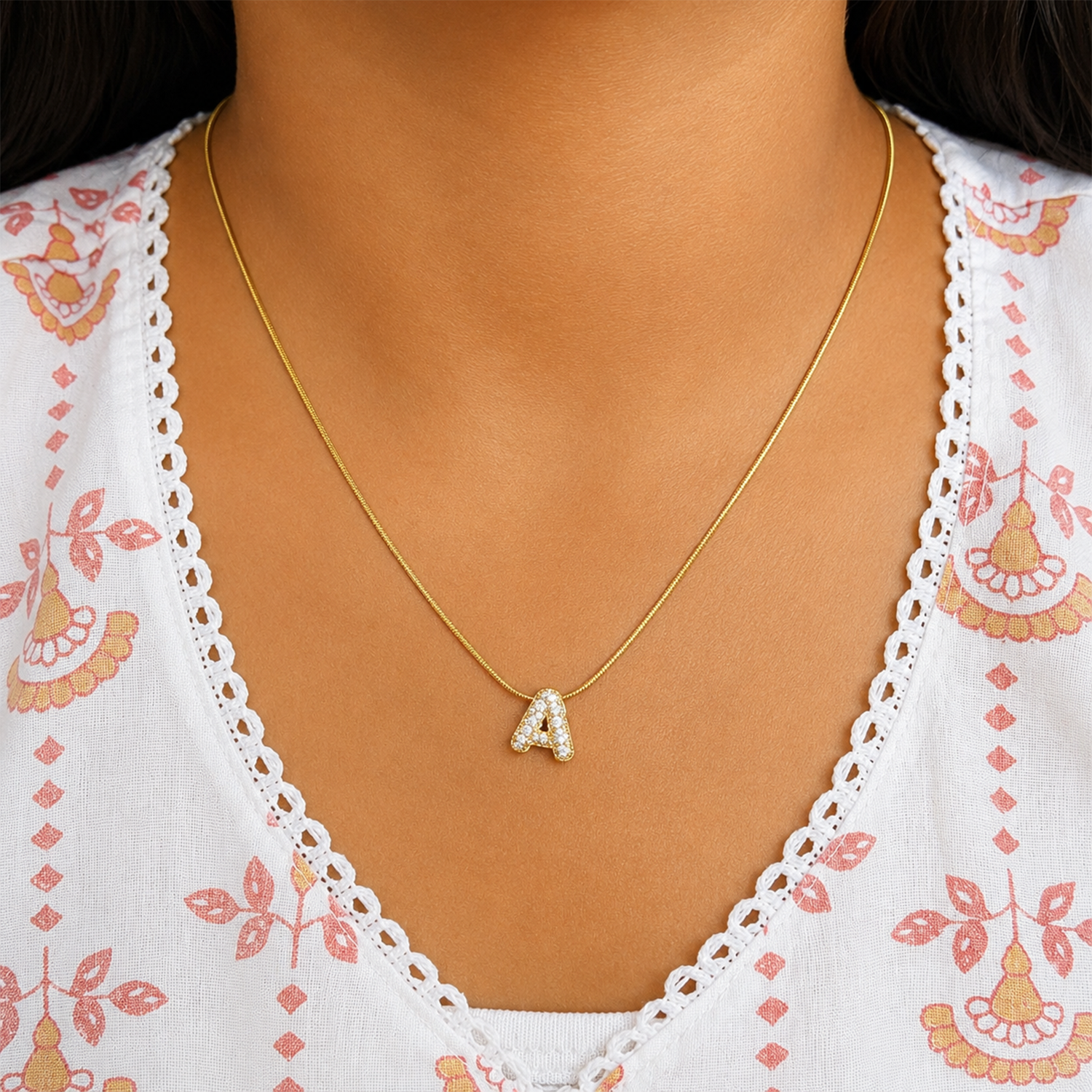 Chunky CZ Stone Alphabet Pendant for Girl & Women's