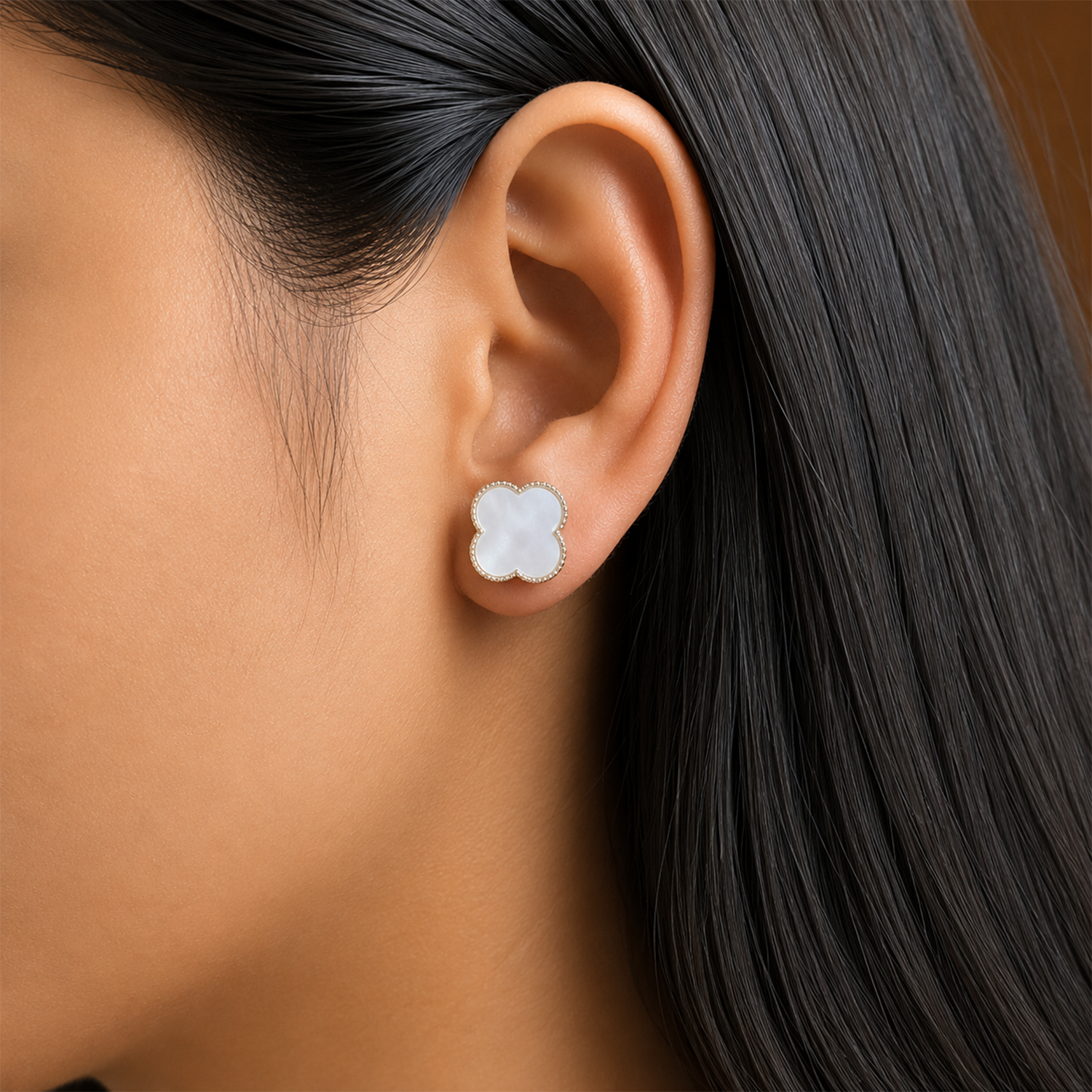 Four Leaf Floral Stud Bezel Earrings For Girls & Women