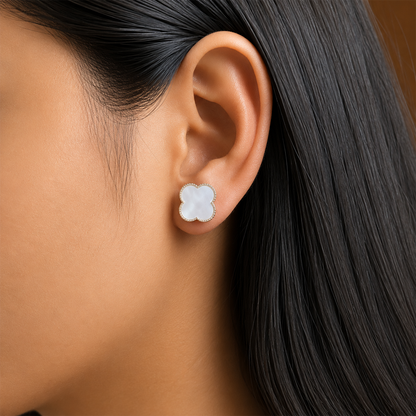 Four Leaf Floral Stud Bezel Earrings For Girls & Women