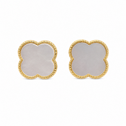 Four Leaf Floral Stud Bezel Earrings For Girls & Women