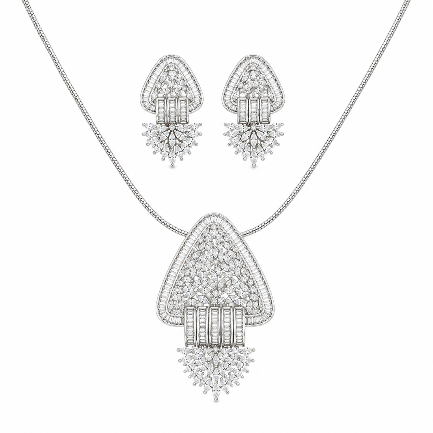 Intricate Jhumka Geometric CZ Studded Necklace Set for Girls & Women's