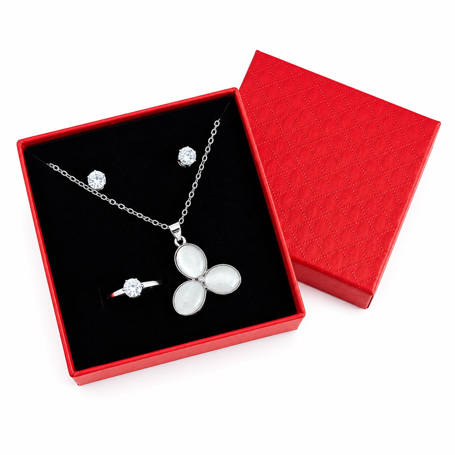 Sparkling Crystal-Style Jewelry Gift Set with Red Gift Box for Women
