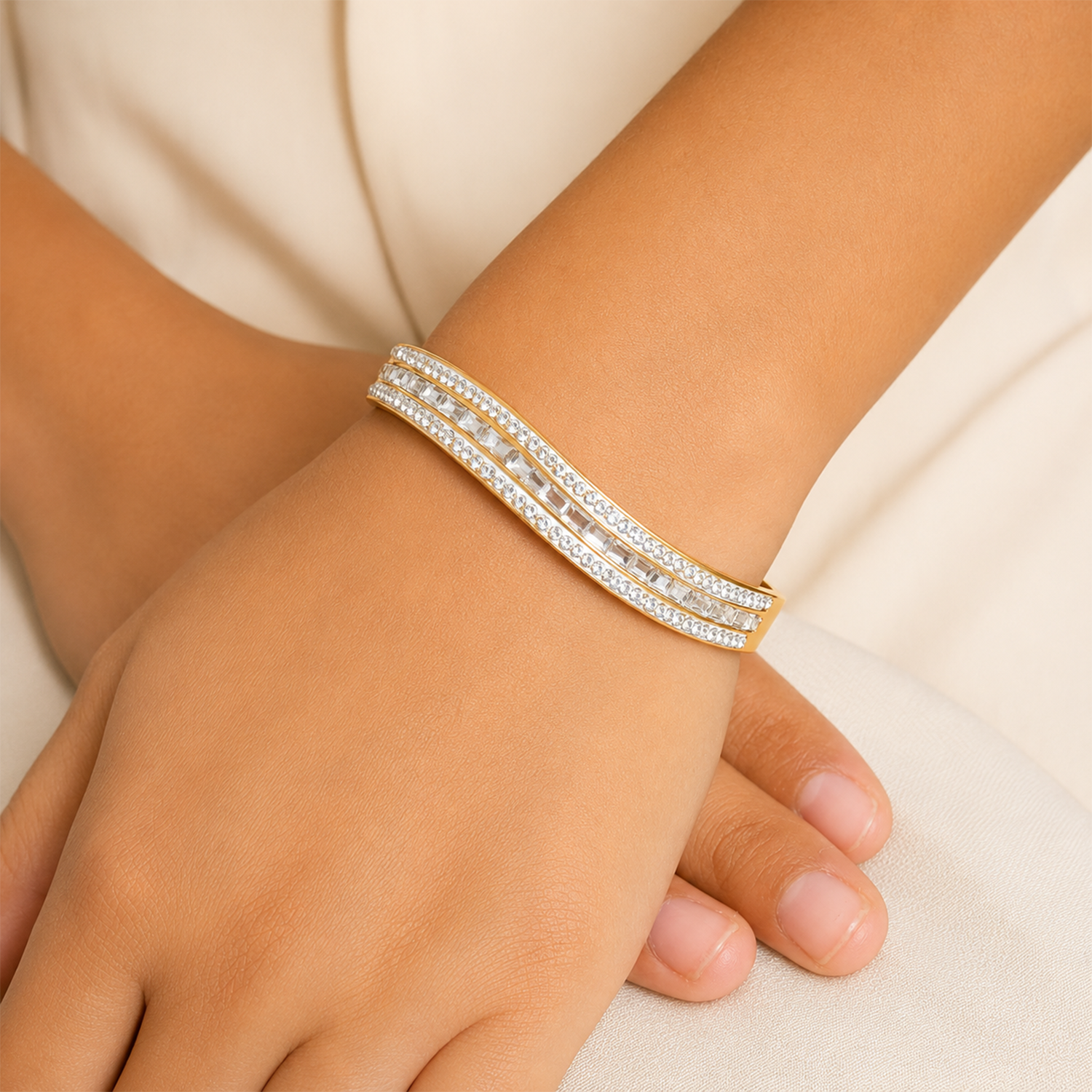 Asymmetrical Triple Line Ad Stone Bracelet for Girls & Women