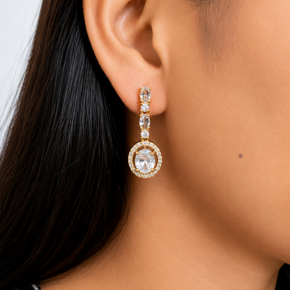 Sway CZ Stone Halo Drop Earrings for Girls & Women's