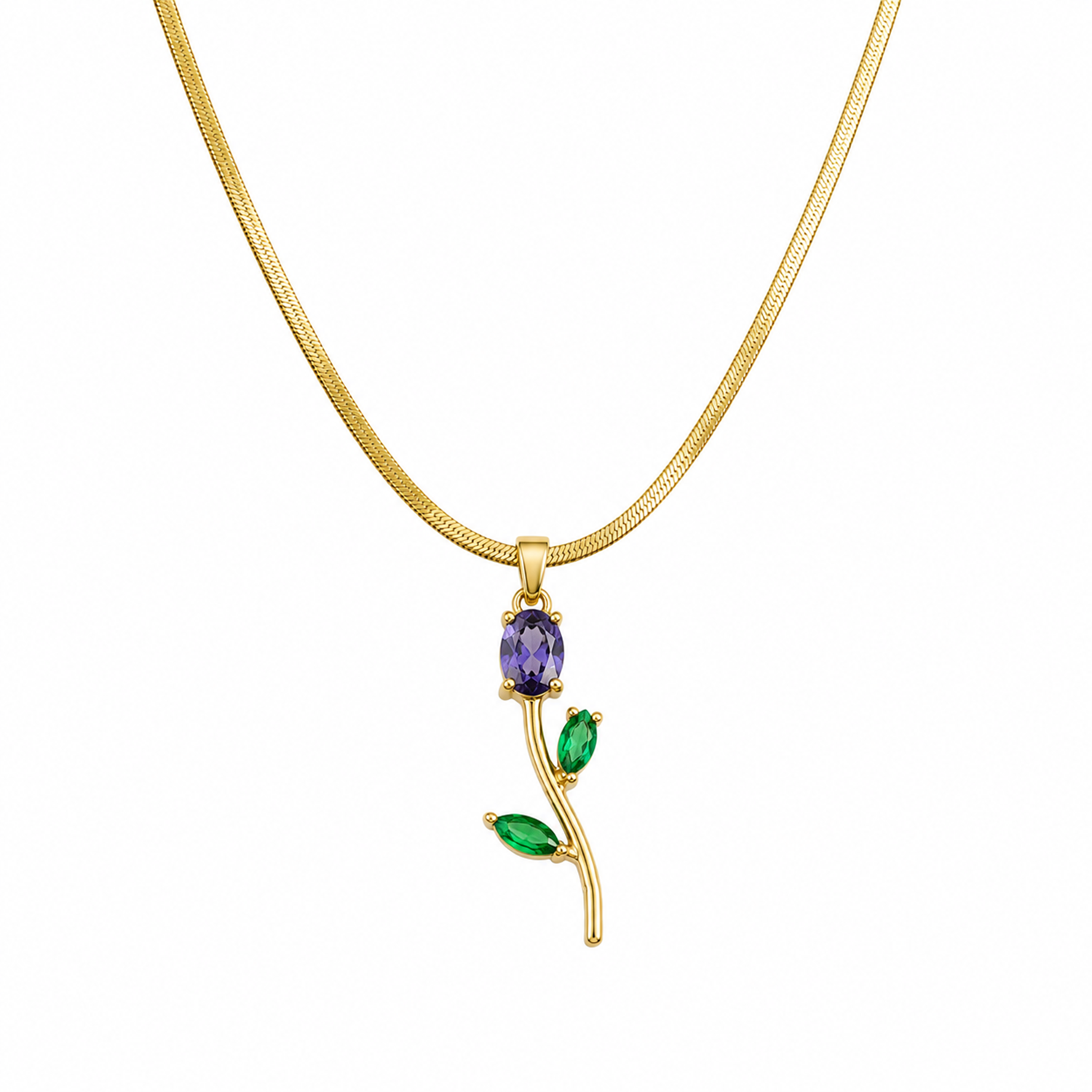 Tulip Teardrop Two Leaf Flower Pendant Necklace For Girls & Women's