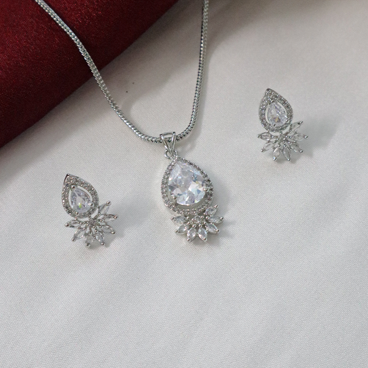 Elegant Crystal Tear Drop American Diamond Pendant Set